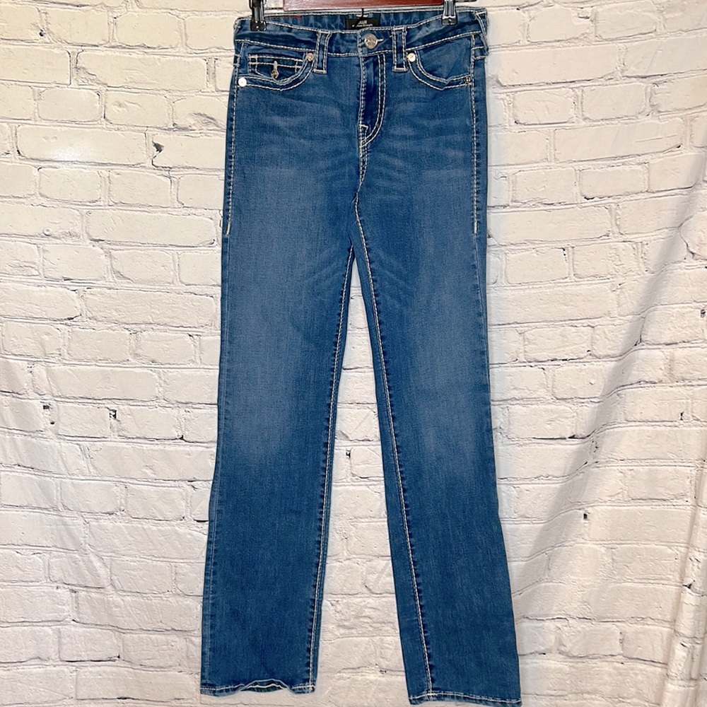 True Religion Mid Rise Straight Leg Blue Jeans Size 27 Excellent Condition
